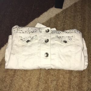 White justice jean jacket with rhinestones